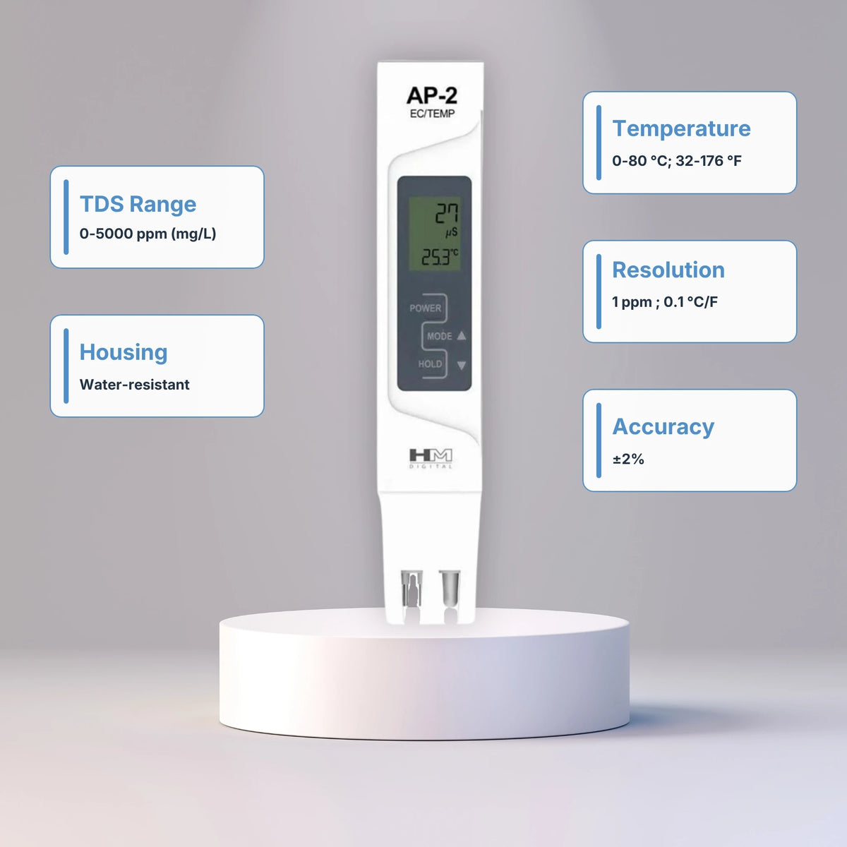 HM DIGITAL AP-2 AquaPro Water Quality Tester (EC) Specifications