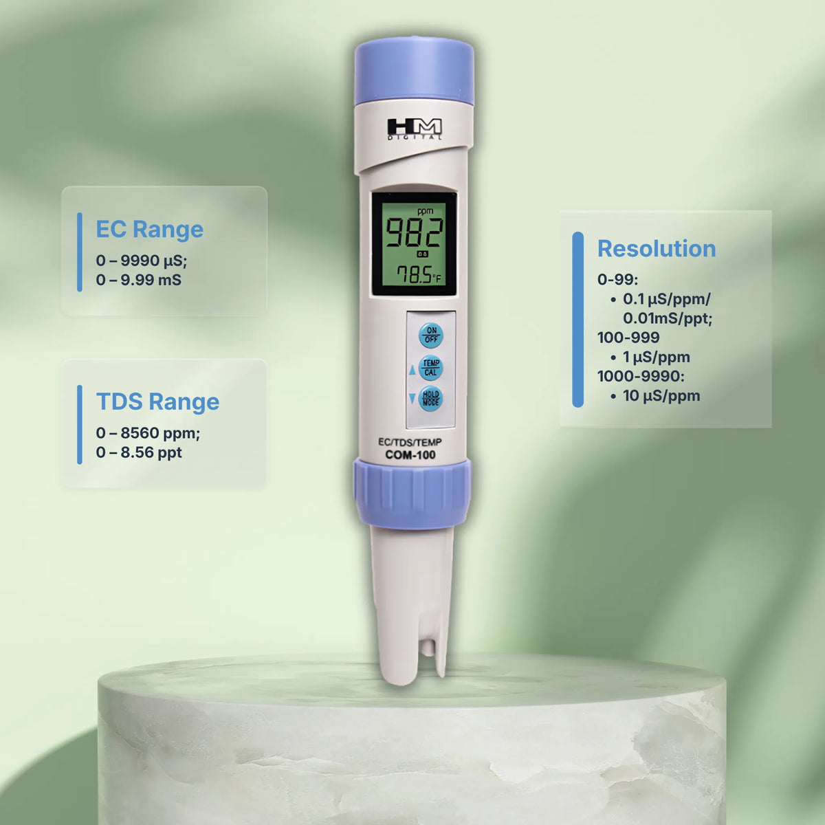 HM DIGITAL COM-100 Waterproof Professional Series EC/TDS Meter Specifications
