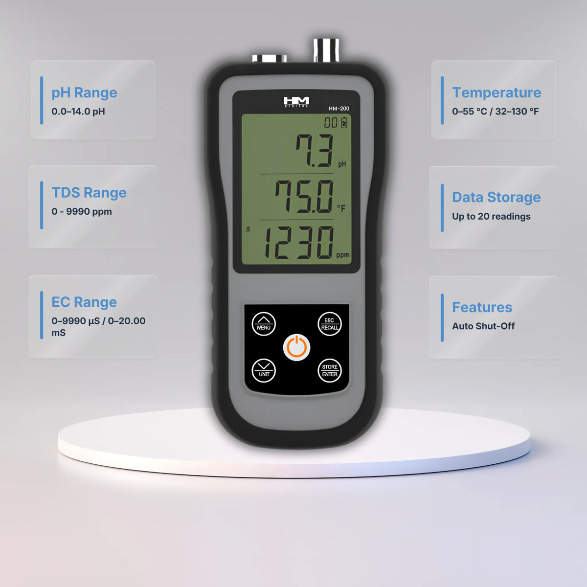HM DIGITAL HM-200 Portable pH/EC/TDS/Temperature Monitor Specifications