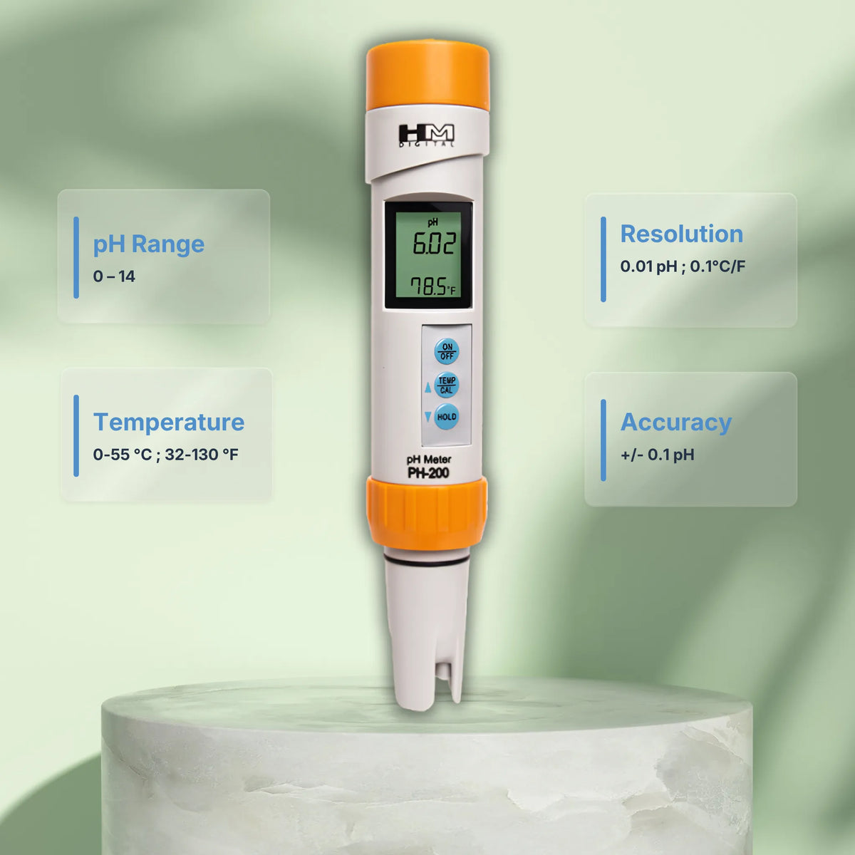HM DIGITAL PH-200 Waterproof Professional Series pH/Temperature Meter Specifications